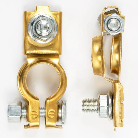 Top Post Brass Quick Release Battery Terminal Clamps Set For Auto Truck Caravan RV And Boat Applications Red Positive Black Negative Cable Connectors Easy Install Battery Lugs For Reliable Power And A Solid Connection For Your Ride