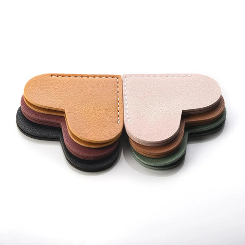 Top Tier Handmade Leather Heart Bookmarks Six Piece Set Soft Pu Leather Page Markers With Tight Stitching designed for serious readers, showing colorful heart shapes.