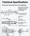 Push To Open Cabinet Hardware 2 Pack Beefed Up Heavy Duty Non Magnetic Touch Latch With Silent Soft Close Rebound Mechanism Hidden For Kitchen Wardrobe RV And Bathroom Cabinet Doors Easy Install technical dimensions diagram, 111.7 mm body