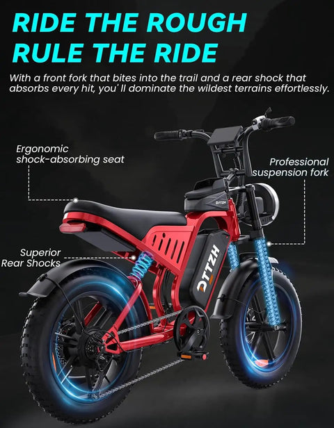 Powerful Fat Tire Electric Bike For Adults With Rack Moped Style E Bike 48V 25Ah Battery 20 By 4 Inch Fat Tires NFC Unlock