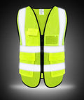 Road Warrior Reflective Safety Vest With Five Big Cargo Pockets And Secure Full Zipper Front Ansi Approved Super Bright Neon Yellow High Viz Workwear, front view.