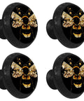 4 Pack Matte Black Bee Cabinet Knobs With Screws, Round dresser drawer pulls featuring bee design, top view