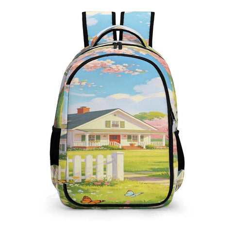 Pinkbreeze Homestead Printed Backpack For Everyday Use Unisex Large Capacity Daypack with colorful homestead scenery design.