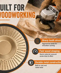 14 Piece Wood Carving Disc Set For Angle Grinder in use on wood, showing sharp tooth structure and metal construction.