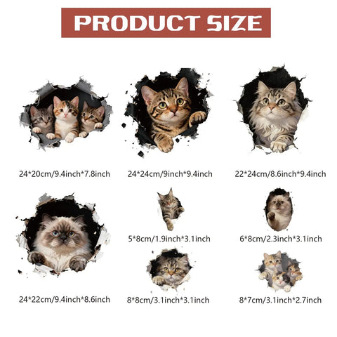 Eight Piece Cat Break Through Wall Iron On Transfers Kit With Eight Kitten Designs For T Shirts Hoodies Jackets Washable DTF