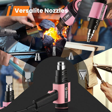 1800W Heat Gun With Stepless Temperature Control And Dual Airflow Compact Heavy Duty Hot Air Gun With Five Nozzles in use on various projects