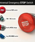 Heavy Duty Emergency Stop Push Button Switch 22mm Latching E Stop 1NO 1NC Stainless Steel Mushroom Head details