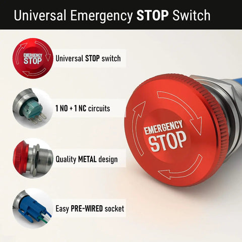 Heavy Duty Emergency Stop Push Button Switch 22mm Latching E Stop 1NO 1NC Stainless Steel Mushroom Head details