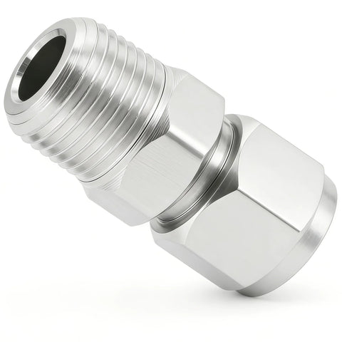 Closmos 304 stainless steel compression fitting, 3/8 in tube OD to 1/4 in NPT male, straight adapter