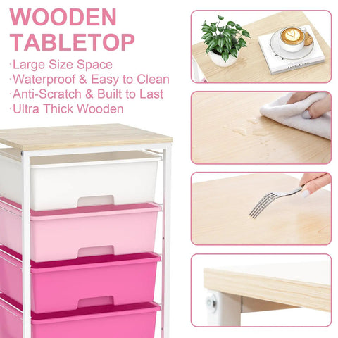Slick Four Drawer Rolling Storage Cart In Bright Pink With Mega Capacity And Super Handy Wheels For Easy Organization Around The House Or Office Making Room Management A Sweet No Brainer Setup Today