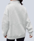 Back view of Women's Quarter Zip Oversized Fleece Pullover Hoodie Sweatshirt Mock Neck Sweater For Fall, Cozy AF Soft Cotton-Poly Blend, Gray, Size M