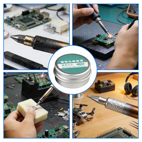 Pro Grade Soldering Iron Tip Cleaner Block with abrasive grains restoring metal tip for circuit repair and heat transfer