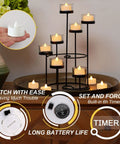24 Pack Battery Operated Tea Lights With Timer For Home Decor on multi-tier holder, cozy warm white flickering LED candles