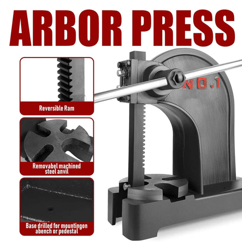 Beefy 1 Ton Manual Arbor Press With Hand Wheel For Desktop Punching, Stamping, Bending And Forming Leather And Metal, close-up view
