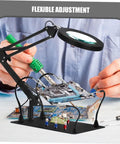 Flexible Soldering Arm Clamps for DIY Projects and Welding Tools with Magnifying Glass showcasing adjustment in use