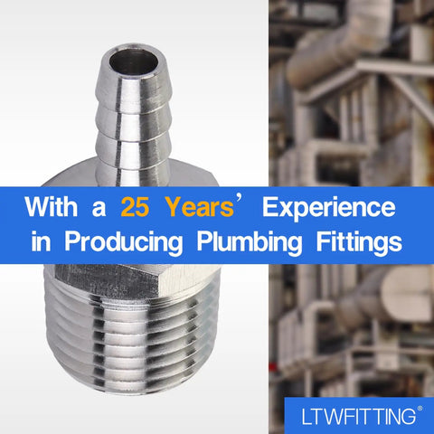 Heavy Duty Stainless Steel 316 Hose Barb Connector With 5/16 Hose Size And 1/2 Male Npt Thread, close-up view.
