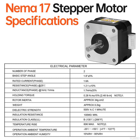 Front view of a NEMA 17 bipolar stepper motor with silver faceplate, protruding shaft and 4-wire connector