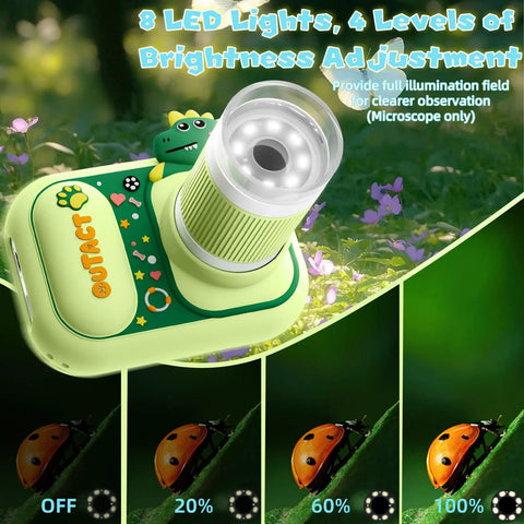 Portable 3 In 1 Kids Microscope And Camera Handheld Digital 1000x Magnification 2.4 Inch LCD Screen 1080P Video Rechargeable with LED light settings