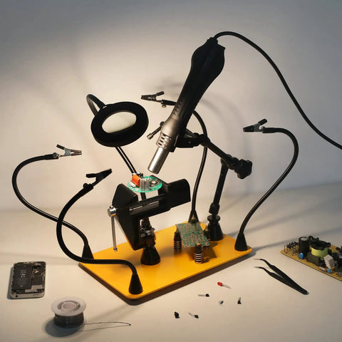 Magnetic Helping Hands Soldering Clamp With 3x Magnifying Lamp and 360 Degree Rotating Arms on Heavy Duty Base for PCB Workbench