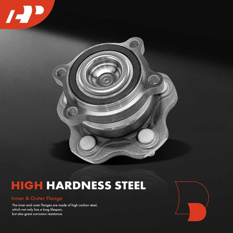 2 Pack Rear Wheel Bearing And Hub Assembly For Nissan And Infiniti FWD Models Compatible With Altima Pathfinder Maxima Murano QX60 JX35 Five Lug Design For A Secure Fit And Smooth Quieter Ride Drop In, close-up view of steel hub.