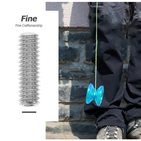 Ten Piece Full Thread Socket Set Screw Kit with close-up of metal cone grub screw and yoyo in use outdoors
