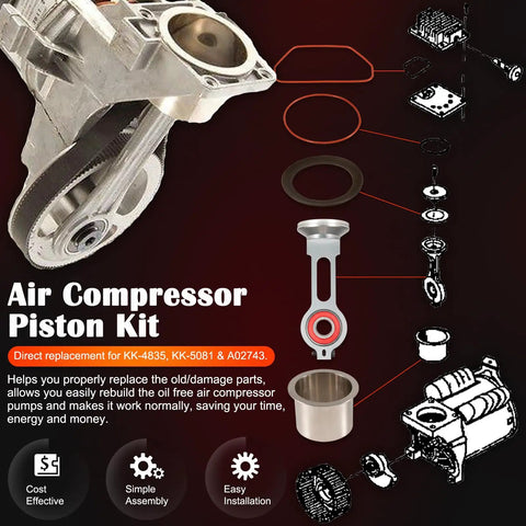 Oil Free Air Compressor Piston And Connecting Rod Replacement Kit For Sears Craftsman Dewalt Porter Cable Devildiss Pumps Heavy Duty Build Fits A Wide Range Of Models And Comparable To KK-4835 KK-5081 A02743