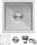 Undermount 15 Inch Bar Prep Kitchen Sink in 16 Gauge Stainless Steel Single Bowl with Round Corners and Accessories