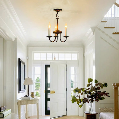 Three Light Farmhouse Candle Style Chandelier For Entryways, Dining Rooms, And Kitchen Islands, Rustic Ceiling Pendant Light Fixture With Warm Soft Glow And Industrial Cozy Farmhouse Decor