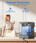 Woman drinking beside Instant Hot Reverse Osmosis Countertop Water Filter With Seven Stage Filtration And Three To One Pure To Drain Ratio