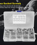 135-Piece Metric Screw Assortment Kit With Button Head Socket Cap Bolts In 304 Stainless Steel displayed in open box