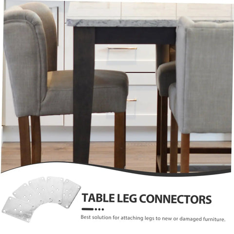 Solid As A Rock Heavy Duty Iron Furniture Leg Conversion Brackets For Couches And Tables mounted under a table with grey chairs.