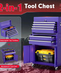 8 Drawer Rolling Tool Chest With Wheels Locking Detachable Cabinet Heavy Duty Steel Tool Cart With Liner And Hooks For Garage Workshop Warehouse Purple, open
