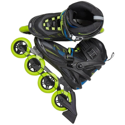 Top view of Helium II TIF Inline Skates For Men With Lightweight Breathable Build, Adjustable Fit, Four 84Mm Wheels, Black Lime, Size 10.