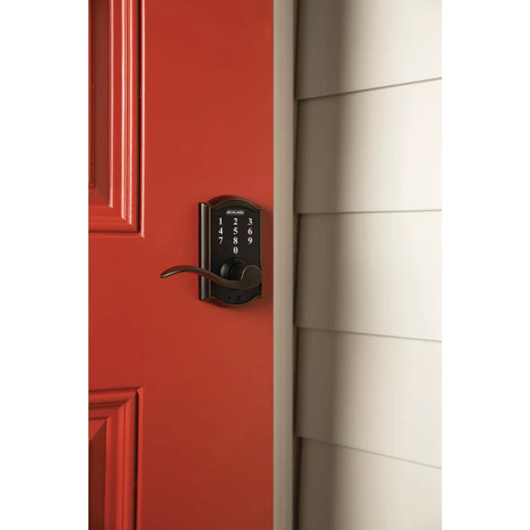 Keyless Entry Lock With Accent Lever In Aged Bronze, Electronic Door Lock With Auto Lock Or Unlocked Modes on front door