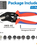 Ratcheting Crimping Tool Kit With 11 Changeable Jaws For Dupont JST MOLEX, red and black crimper, hexagonal wrench included
