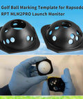 Golf Ball Marking Template For MLM2PRO Launch Monitor Use Any Standard Ball, black template shown with golfer's hands marking a ball