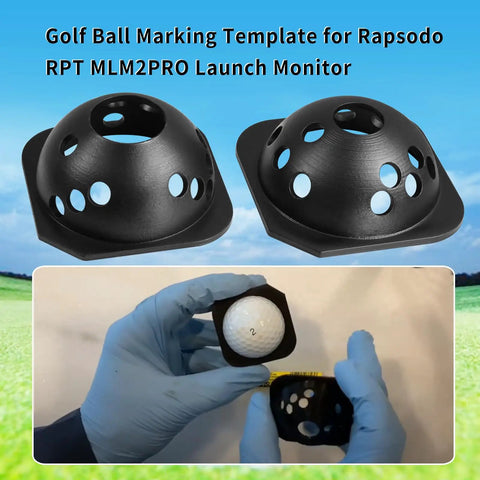 Golf Ball Marking Template For MLM2PRO Launch Monitor Use Any Standard Ball, black template shown with golfer's hands marking a ball