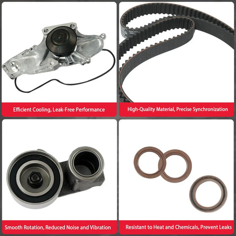 Timing Belt Kit With Water Pump Drop-In Ready Direct Fit For Honda Accord Crosstour Pilot Odyssey Ridgeline Acura MDX RDX RL TL TSX ZDX Saturn Vue 3.0L 3.2L 3.5L 3.7L Replaces 19200-RDV-J01, showing components including belt and pump