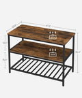 Industrial Kitchen Island Featuring Three Tier Storage And Generous Worktop, solid steel frame, rustic brown finish, dimensions shown.