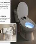 Upgraded Elongated Bidet Toilet Seat With Adjustable Warm Wash And Hot Air Dryer Featuring Self Cleaning Nozzle And Smart Remote, showing LED night light and soft-close lid.