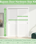 5 Foot 60 Inch Bypass Door Hardware Kit, Aluminum Double Sliding Closet Doors with Finger Pull, Silver Finish, Size Chart Visible