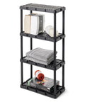 Go To Light Duty Storage Shelves With Ventilated 4 Shelf Rack For Home Garage Basement And Laundry Connects With Multiple Units For Expansive Organization Sturdy Black Shelving Unit For Flexible Storage, black plastic 4-shelf rack, 12x24x48 in