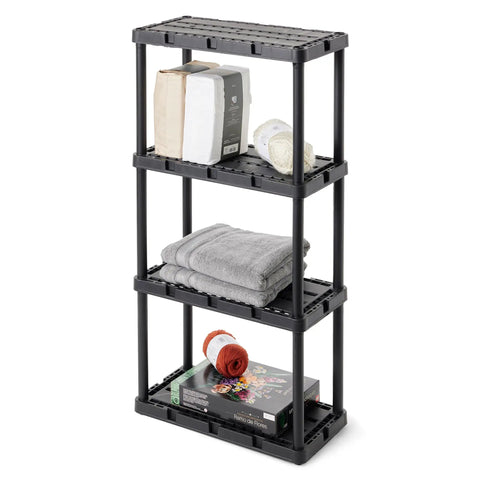 Go To Light Duty Storage Shelves With Ventilated 4 Shelf Rack For Home Garage Basement And Laundry Connects With Multiple Units For Expansive Organization Sturdy Black Shelving Unit For Flexible Storage, black plastic 4-shelf rack, 12x24x48 in