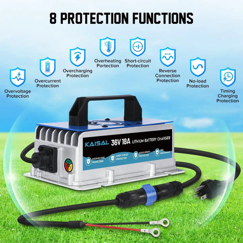 Heavy Duty 36Volt LiFePO4 Battery Charger 43.8V 18A With Zero Volt Wake Up And IP67 Waterproof Housing For Golf Carts Rv Boats And Trolling Motors Built Like A Tank And Drop Dead Simple