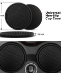 Black universal non-slip cup coasters for car cup holders, shown with textured surface and dimensions 2.75 x 0.2 inches.