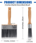 5 Inch Deck Stain And Sealer Block Brush For Wood And Masonry dimensions showing brush length and width in inches and cm