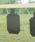 Beefy AR500 Steel Target Gong Silhouette For Precision Shooting Half Inch Thick Metal Target With Laser Cut Design For High Caliber Practice In Your Backyard hanging in a row on chains outdoors