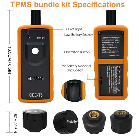 Set Of 4 TPMS Tire Pressure Monitoring Sensors With Relearn Tool For Broad Vehicle Compatibility, Including SUVs, Trucks And Cars, Direct OEM Replacement For Silverado And More, Delivers Stable Signal, Accurate Readings, Easy Install, EL-50448 tool