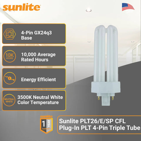 Compact Fluorescent Plug In Tube Light 26W 1800 Lumens 4 Pin GX24q3 Base Neutral White 3500K 10 Pack Energy Efficient Office And Home Lighting With Long Life Budget Friendly product image