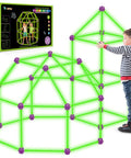 Child assembling Glow In The Dark Fort Building Kit 140 Piece STEM DIY Castle And Tunnel Build Set For Kids Ages 4 5 6 7 8 Plus